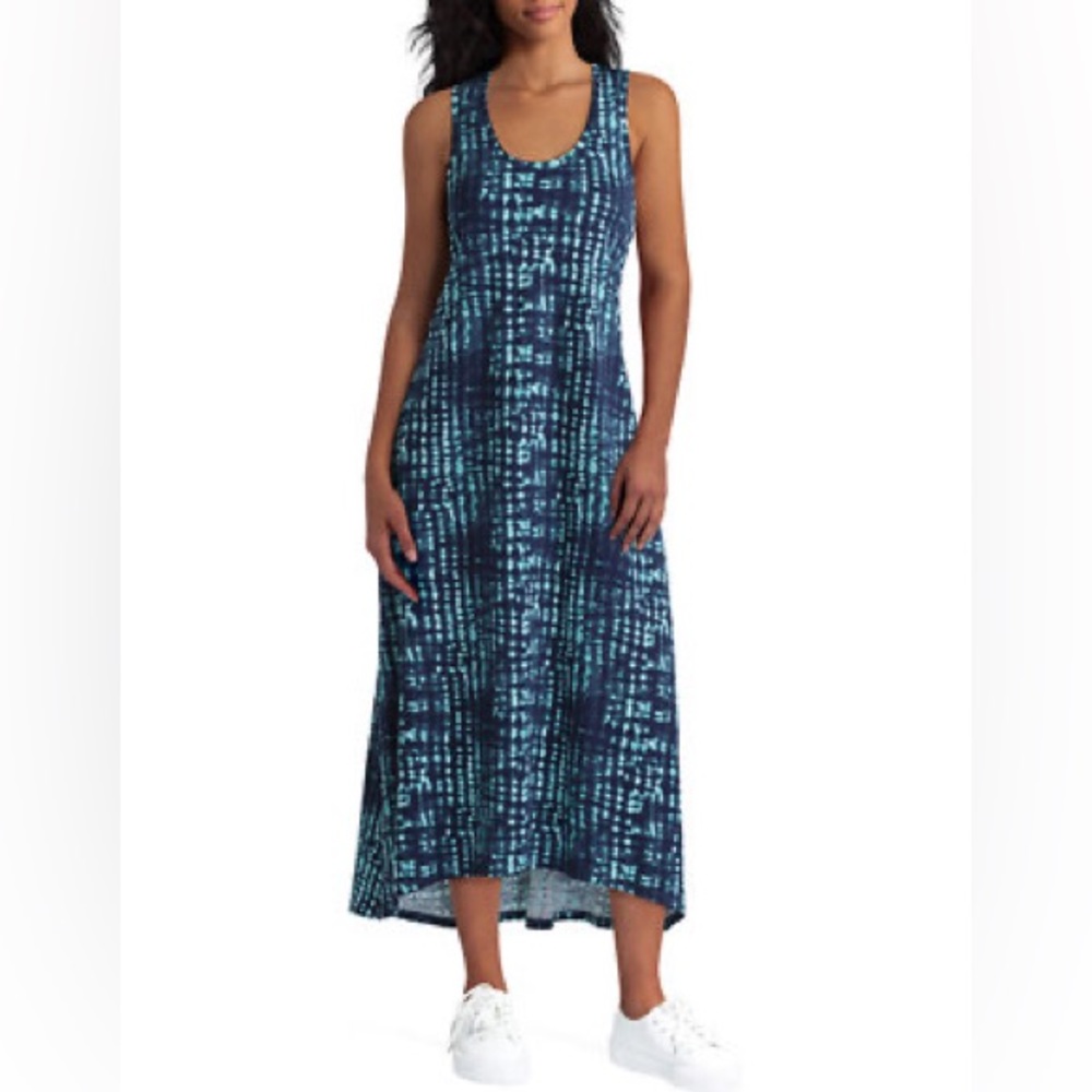 H Halston Blue High Low maxi Dress Twisted Racerback